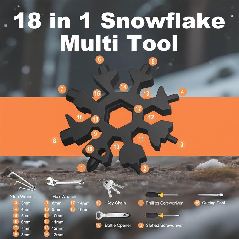 KULOLO Snowflake Multi Tool – Stainless Steel EDC Gadget with Bottle Opener,Wrench & Key Ring,White Elephant Gift for Adults 2025,Christmas Stocking Stuffer for Men,Dad,Husband (Black) - Image 3